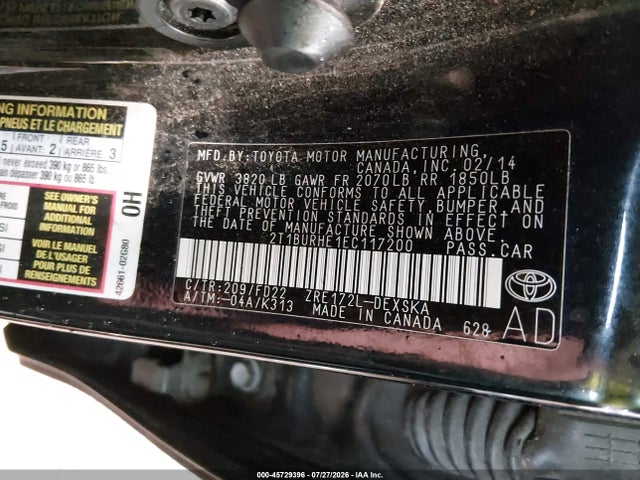 2T1BURHE1EC117200 Toyota Corolla S Plus