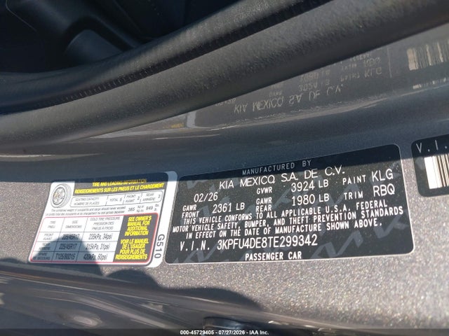 Aukcja sprzedaży 2026 Kia K4 Ex, vin: 3KPFU4DE8TE299342, numer aukcji: 45729405