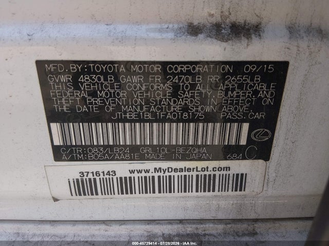 Продажа на аукционе авто 2015 Lexus Gs 350, vin: JTHBE1BL1FA018175, номер лота: 45729414