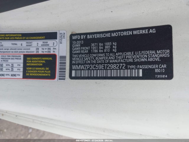Продажа на аукционе авто 2014 Mini Convertible Cooper S, vin: WMWZP3C59ET298272, номер лота: 45729421