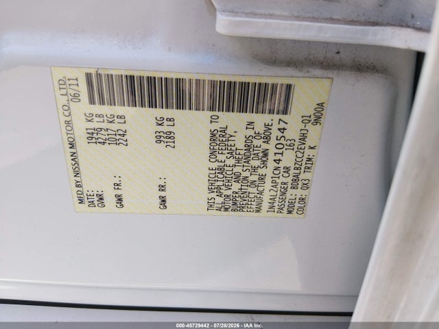 Auction sale of the 2012 Nissan Altima 2.5 S, vin: 1N4AL2AP1CN410547, lot number: 45729442