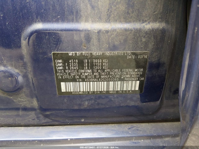 Subaru Legacy 2.5i Limited 2016 4S3BNAL62G3050360 Image 9