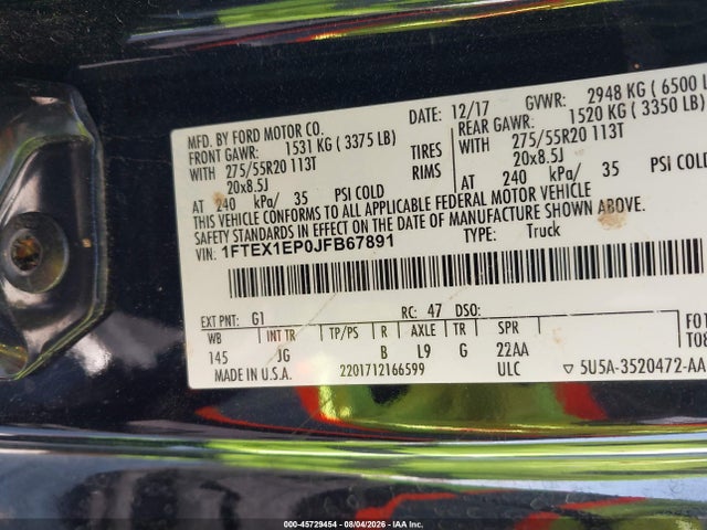 Ford F-150 Xl 2018 1FTEX1EP0JFB67891 Image 9