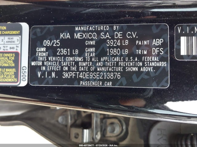 Продажа на аукционе авто 2025 Kia K4 Lxs, vin: 3KPFT4DE9SE213876, номер лота: 45729477