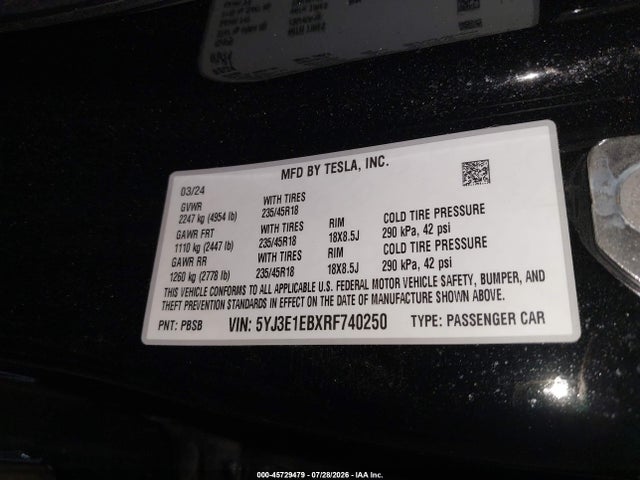 Tesla Model 3 Long Range Dual Motor All-wheel Drive 2024 5YJ3E1EBXRF740250 Image 9