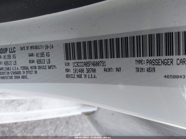 Aukcja sprzedaży 2015 Chrysler 200 Limited, vin: 1C3CCCAB5FN600731, numer aukcji: 45729512