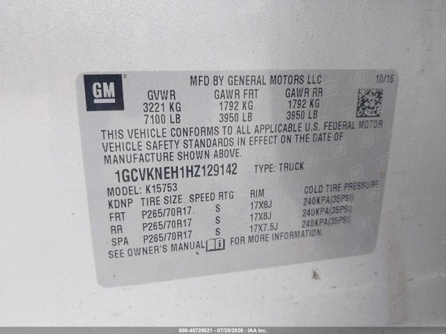 1GCVKNEH1HZ129142 Chevrolet Silverado 1500 Wt