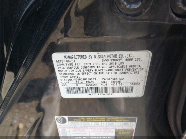 Продажа на аукционе авто 2007 Infiniti M35x, vin: JNKAY01F27M460293, номер лота: 45729531