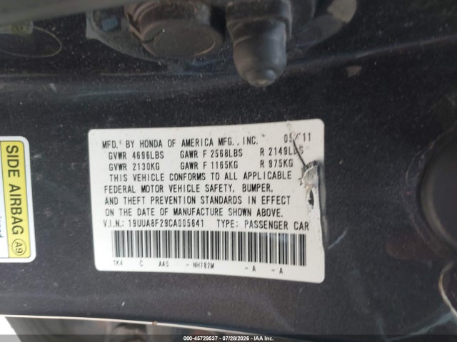 45729537 :رقم المزاد ، 19UUA8F29CA005641 vin ، 2012 Acura Tl 3.5 مزاد بيع