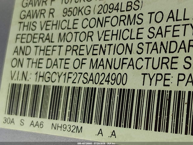 Honda ACCORD LX 2025 1HGCY1F27SA024900 Image 9