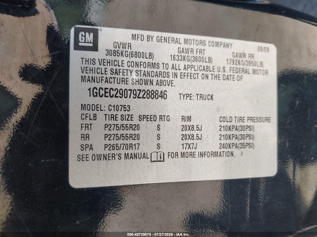 Aukcja sprzedaży 2009 Chevrolet Silverado 1500 Lt, vin: 1GCEC29079Z288846, numer aukcji: 45729575