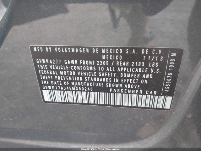 Продажа на аукционе авто 2014 Volkswagen Jetta 1.8t Se, vin: 3VWD17AJ4EM390245, номер лота: 45729582
