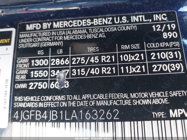 4JGFB4JB1LA163262 Mercedes-Benz GLE 350