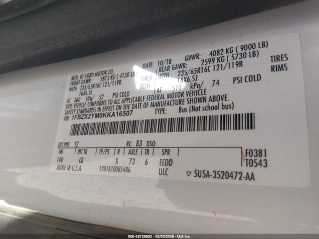 Ford Transit-350 Xl 2019 1FBZX2YM0KKA16507 Image 9