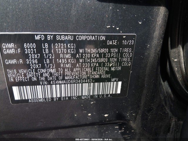 Aukcja sprzedaży 2024 Subaru Ascent Limited 7-passenger, vin: 4S4WMAUD6R3404462, numer aukcji: 45729601