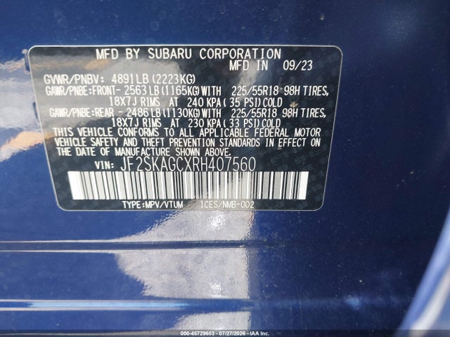 JF2SKAGCXRH407560 Subaru Forester Sport