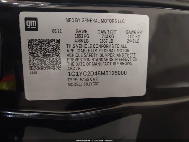 1G1YC2D46M5125900 Chevrolet Corvette Stingray Rwd 3lt