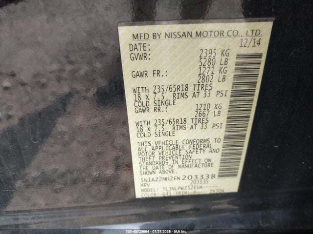Nissan MURANO S 2015 5N1AZ2MH2FN203338 Image 9