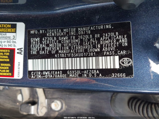 4T1BZ1FB5KU017381 Toyota AVALON XLE