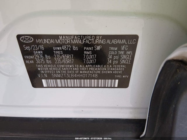 5NMZT3LB4HH017148 Hyundai Santa Fe Sport 2.4l