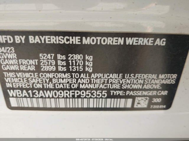 Aukcja sprzedaży 2024 Bmw M440i Gran Coupe Xdrive, vin: WBA13AW09RFP95355, numer aukcji: 45729728