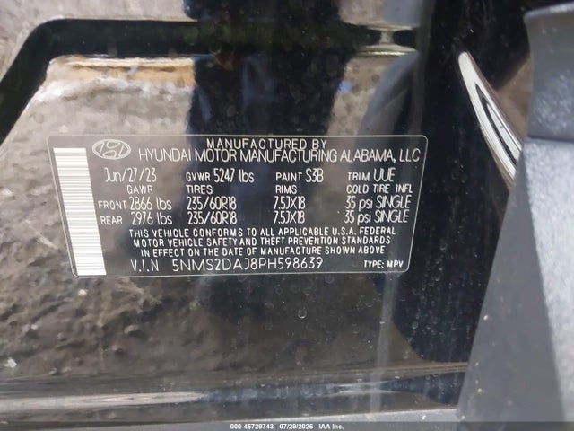 Продаж на аукціоні авто 2023 Hyundai Santa Fe Sel, vin: 5NMS2DAJ8PH598639, номер лоту: 45729743