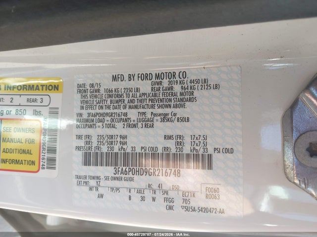 3FA6P0HD9GR216748 Ford FUSION SE