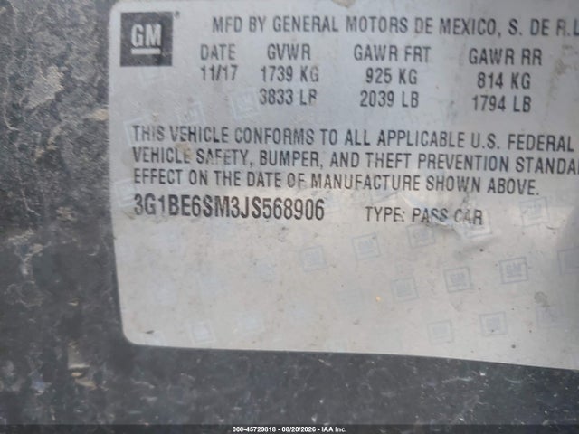 Chevrolet Cruze Lt Auto 2018 3G1BE6SM3JS568906 Image 9