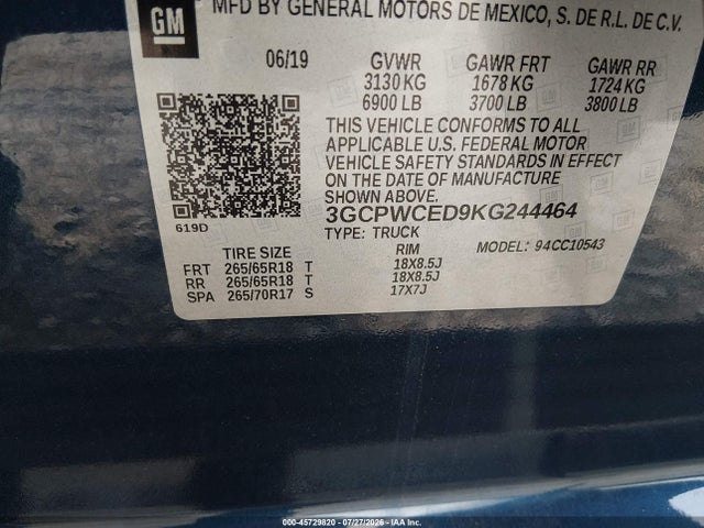 Chevrolet Silverado 1500 Lt 2019 3GCPWCED9KG244464 Image 9