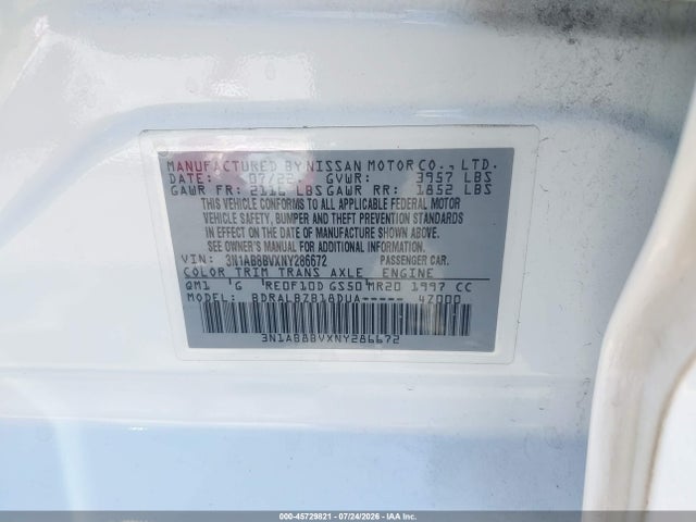 3N1AB8BVXNY286672 Nissan Sentra S Xtronic Cvt