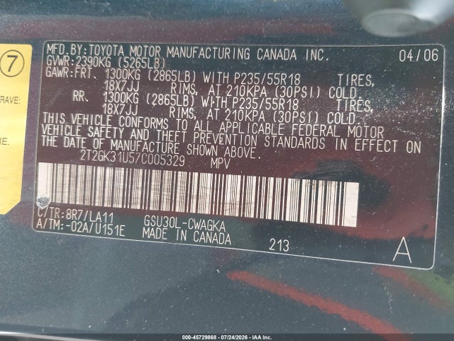 Продаж на аукціоні авто 2007 Lexus Rx 350, vin: 2T2GK31U57C005329, номер лоту: 45729868