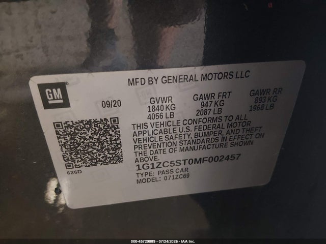 1G1ZC5ST0MF002457 Chevrolet Malibu Fwd 1fl