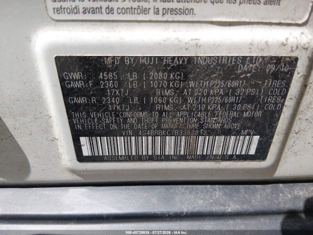 Продажа на аукционе авто 2011 Subaru Outback 2.5i Limited, vin: 4S4BRBKC7B3353012, номер лота: 45729938