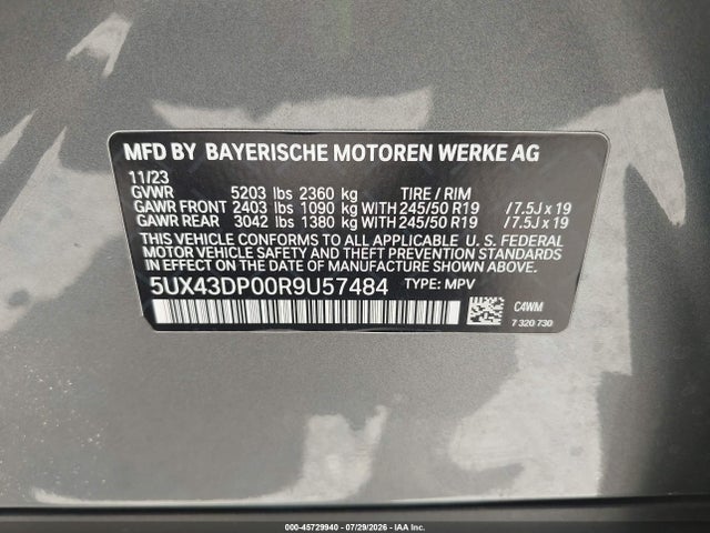 Продажа на аукционе авто 2024 Bmw X3 Sdrive30i, vin: 5UX43DP00R9U57484, номер лота: 45729940