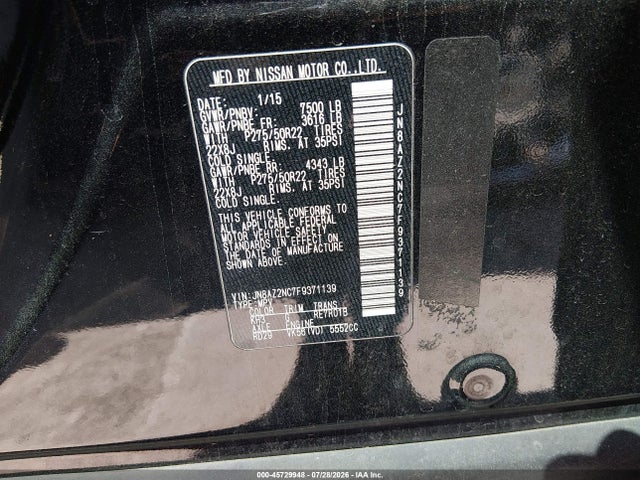 Продажа на аукционе авто 2015 Infiniti Qx80, vin: JN8AZ2NC7F9371139, номер лота: 45729948