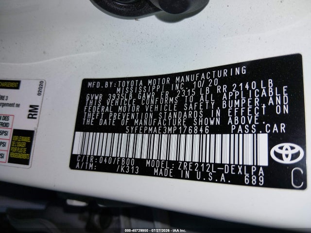 Toyota COROLLA LE 2021 5YFEPMAE3MP176846 Image 9