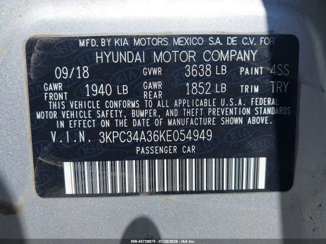 Hyundai Accent Limited 2019 3KPC34A36KE054949 Image 9