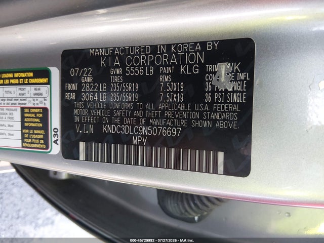 Продаж на аукціоні авто 2022 Kia Ev6 Wind, vin: KNDC3DLC9N5076697, номер лоту: 45729992