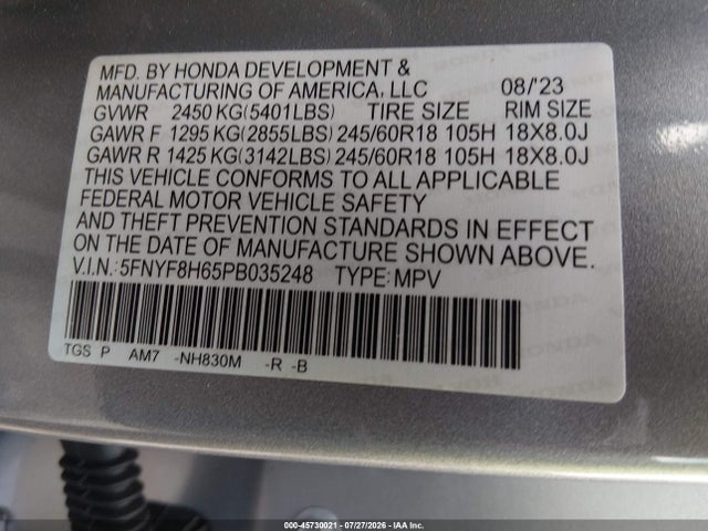 5FNYF8H65PB035248 Honda Passport Awd Trailsport