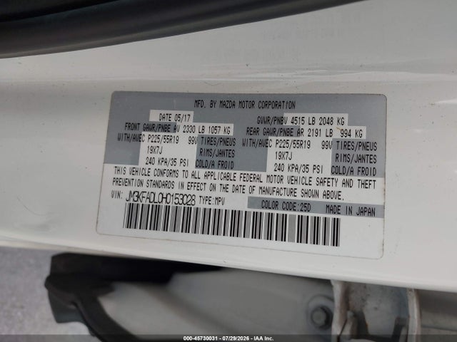 45730031 :رقم المزاد ، JM3KFADL0H0153028 vin ، 2017 Mazda Cx-5 Grand Touring مزاد بيع