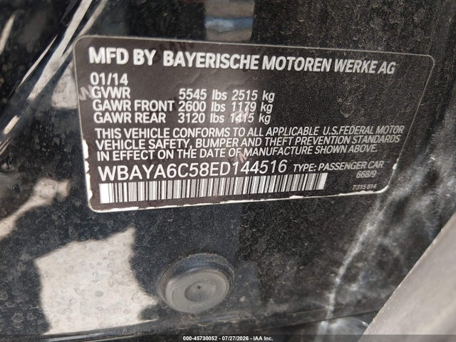 Продаж на аукціоні авто 2014 Bmw 740i, vin: WBAYA6C58ED144516, номер лоту: 45730052