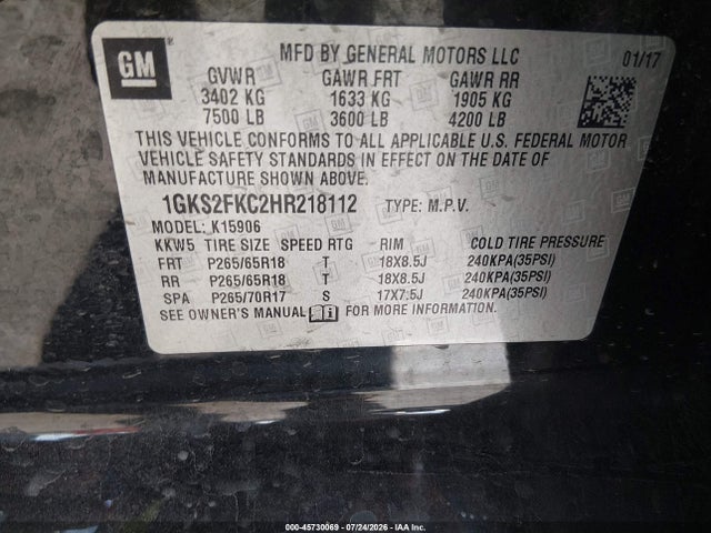 GMC Yukon Xl Sle 2017 1GKS2FKC2HR218112 Image 9