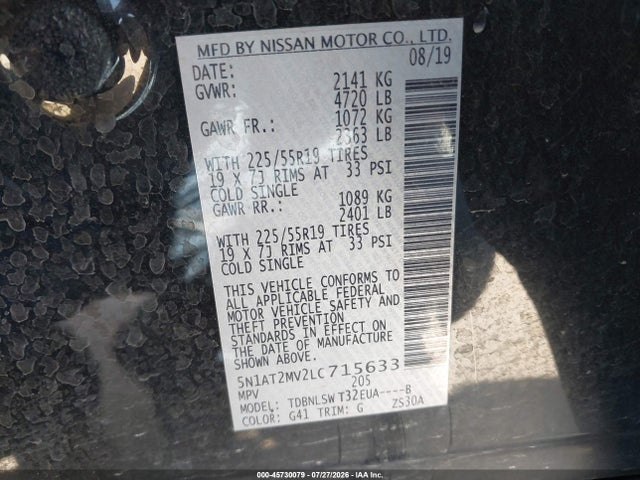 Продажа на аукционе авто 2020 Nissan Rogue Sl Intelligent Awd, vin: 5N1AT2MV2LC715633, номер лота: 45730079