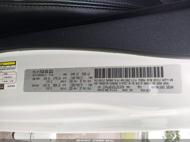 2016 Jeep Wrangler Unlimited Backcountry მანქანა იყიდება აუქციონზე, vin: 1C4HJWEG2GL251670, აუქციონის ნომერი: 45730137