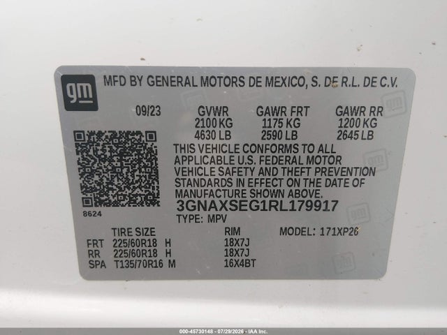 Продаж на аукціоні авто 2024 Chevrolet Equinox Awd Ls, vin: 3GNAXSEG1RL179917, номер лоту: 45730148