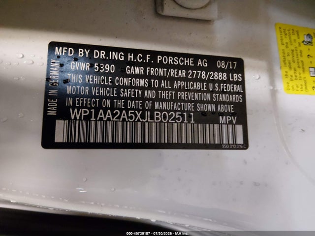 2018 Porsche Macan მანქანა იყიდება აუქციონზე, vin: WP1AA2A5XJLB02511, აუქციონის ნომერი: 45730187