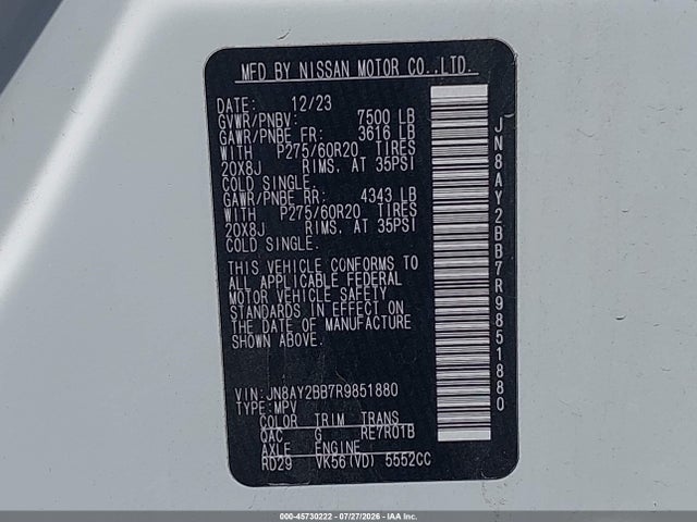 Nissan Armada Sl 4wd 2024 JN8AY2BB7R9851880 Image 9