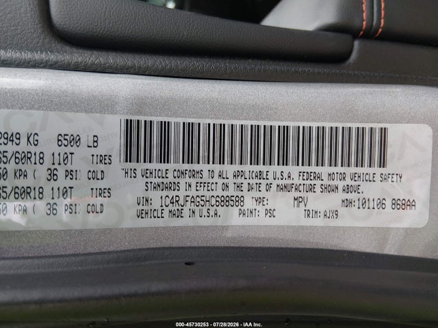 Продажа на аукционе авто 2017 Jeep Grand Cherokee 75th Anniversary Edition, vin: 1C4RJFAG5HC688588, номер лота: 45730253