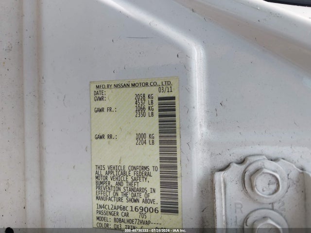 Продажа на аукционе авто 2011 Nissan Altima Hybrid, vin: 1N4CL2AP6BC169006, номер лота: 45730333