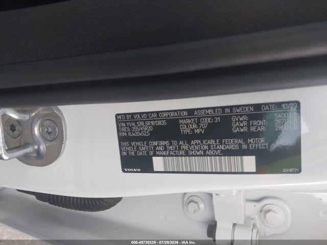 Aukcja sprzedaży 2024 Volvo Xc60 B5 Plus Dark Theme, vin: YV4L12RL6R1813835, numer aukcji: 45730339